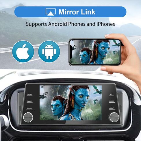 راديو ستيريو للسيارة بدين واحد لاسلكي CarPlay Wireless Android Auto، وحدة رأسية تعمل باللمس مقاس 5 بوصة مع وصلة مرآة، ملاحة GPS، نوع C USB، بلوتوث/FM/SWC/MIC in Kuwait