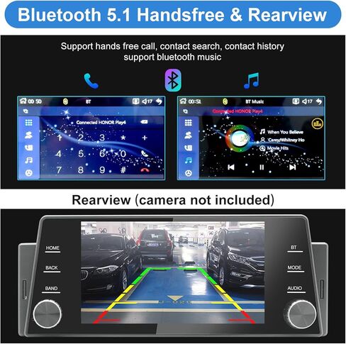 راديو ستيريو للسيارة بدين واحد لاسلكي CarPlay Wireless Android Auto، وحدة رأسية تعمل باللمس مقاس 5 بوصة مع وصلة مرآة، ملاحة GPS، نوع C USB، بلوتوث/FM/SWC/MIC in Kuwait
