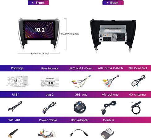 Roadanvi X12 10.2" Car Stereo for Toyota Camry 2012 2013 2014 Carplay Android Auto Car Radio Bluetooth WiFi 4G LTE 1280x720 QLED Touch Screen Android 12 Head Unit GPS Navigation 4G+64G in Kuwait