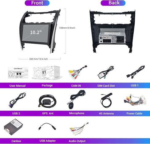 Roadanvi X12 10.2" Car Stereo for Toyota Camry 2012 2013 2014 Carplay Android Auto Car Radio Bluetooth WiFi 4G LTE 1280x720 QLED Touch Screen Android 12 Head Unit GPS Navigation 4G+64G in Kuwait