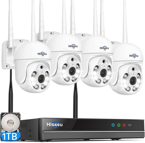 كاميرا أمان Hiseeu بدقة 4 ميجابكسل، كاميرا أمان لاسلكية بعدسة بصرية مزدوجة 10X، طريقتان للصوت/ IP65 مقاومة للماء، كاميرا مراقبة خارجية PTZ متوافقة مع نظام الكاميرات Alexa/اللاسلكية in Kuwait