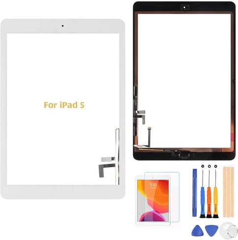 A-MIND لجهاز iPad 5 9.7 بوصة 2017 A1822 A1823/ iPad Air 1st A1474 A1475 A1476 قطع غيار شاشة تعمل باللمس (مع زر الصفحة الرئيسية) لوحة زجاجية أمامية (شاشة LCD غير متضمنة) مع مجموعات وواقي شاشة... (أبيض) in Saudi Arabia