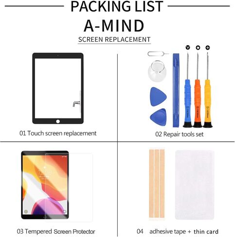 A-MIND لجهاز iPad 5 9.7 بوصة 2017 A1822 A1823/ iPad Air 1st A1474 A1475 A1476 قطع غيار شاشة تعمل باللمس (مع زر الصفحة الرئيسية) لوحة زجاجية أمامية (شاشة LCD غير متضمنة) مع مجموعات وواقي شاشة... (أبيض) in Saudi Arabia