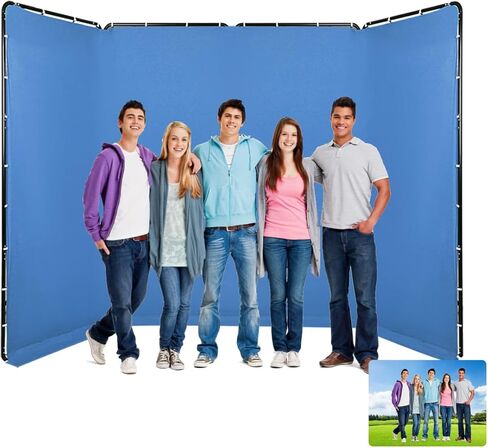 GIJUANRING 7.87ftx13.12ft شاشة خلفية زرقاء كبيرة من Chromakey قابلة للطي استوديو فيديو صور محمول خلفية محيطة مع نظام دعم خلفية التصوير الفوتوغرافي للحفلات، المفاتيح، البث in Kuwait