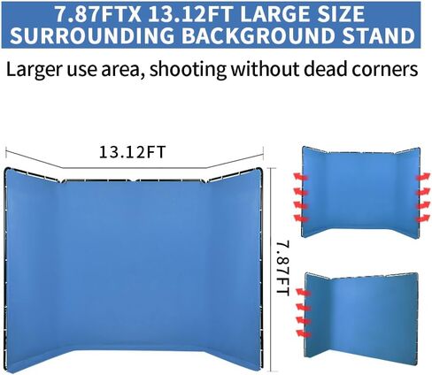 GIJUANRING 7.87ftx13.12ft شاشة خلفية زرقاء كبيرة من Chromakey قابلة للطي استوديو فيديو صور محمول خلفية محيطة مع نظام دعم خلفية التصوير الفوتوغرافي للحفلات، المفاتيح، البث in Kuwait
