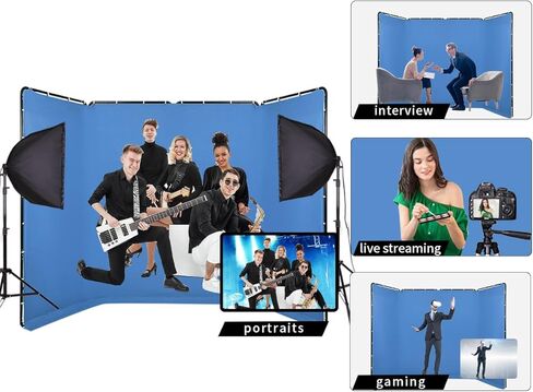 GIJUANRING 7.87ftx13.12ft شاشة خلفية زرقاء كبيرة من Chromakey قابلة للطي استوديو فيديو صور محمول خلفية محيطة مع نظام دعم خلفية التصوير الفوتوغرافي للحفلات، المفاتيح، البث in Kuwait