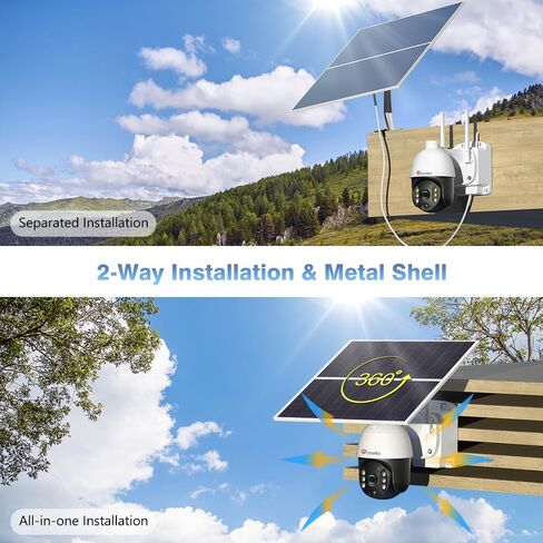 كاميرا مراقبة تسجيل 24/7 من Ctronics مع لوحة شمسية 20 وات وبطارية مدمجة 20000 مللي أمبير في الساعة، وكاميرا رؤية 360 درجة، تعمل بالطاقة الشمسية في الهواء الطلق مع رؤية ليلية ملونة، واكتشاف الإنسان، وغطاء معدني، IP66 in Kuwait