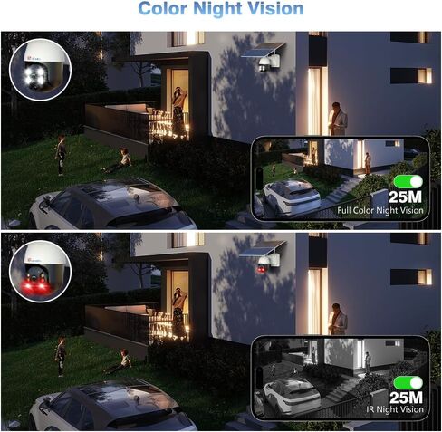 كاميرا مراقبة تسجيل 24/7 من Ctronics مع لوحة شمسية 20 وات وبطارية مدمجة 20000 مللي أمبير في الساعة، وكاميرا رؤية 360 درجة، تعمل بالطاقة الشمسية في الهواء الطلق مع رؤية ليلية ملونة، واكتشاف الإنسان، وغطاء معدني، IP66 in Kuwait