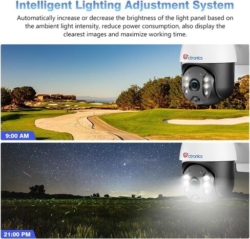 كاميرا مراقبة تسجيل 24/7 من Ctronics مع لوحة شمسية 20 وات وبطارية مدمجة 20000 مللي أمبير في الساعة، وكاميرا رؤية 360 درجة، تعمل بالطاقة الشمسية في الهواء الطلق مع رؤية ليلية ملونة، واكتشاف الإنسان، وغطاء معدني، IP66 in Kuwait