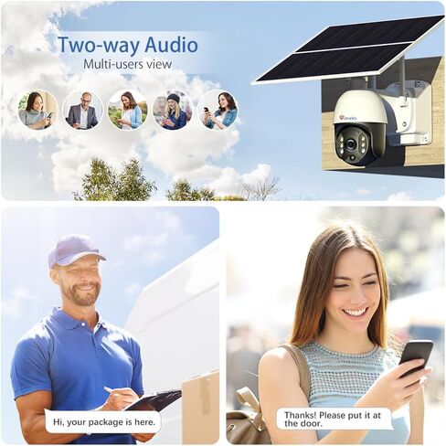 كاميرا مراقبة تسجيل 24/7 من Ctronics مع لوحة شمسية 20 وات وبطارية مدمجة 20000 مللي أمبير في الساعة، وكاميرا رؤية 360 درجة، تعمل بالطاقة الشمسية في الهواء الطلق مع رؤية ليلية ملونة، واكتشاف الإنسان، وغطاء معدني، IP66 in Kuwait