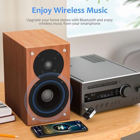 محول Aux بلوتوث للسيارة من SONRU، محول استقبال الصوت اللاسلكي بخاصية إلغاء الضوضاء، جهاز استقبال بلوتوث 5.0 للستيريو المنزلي/المكالمات بدون استخدام اليدين/سماعات الرأس السلكية/مكبر صوت سلكي، عمر البطارية 16 ساعة in Kuwait