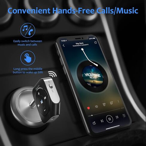 محول Aux بلوتوث للسيارة من SONRU، محول استقبال الصوت اللاسلكي بخاصية إلغاء الضوضاء، جهاز استقبال بلوتوث 5.0 للستيريو المنزلي/المكالمات بدون استخدام اليدين/سماعات الرأس السلكية/مكبر صوت سلكي، عمر البطارية 16 ساعة in Kuwait