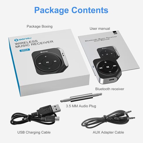 محول Aux بلوتوث للسيارة من SONRU، محول استقبال الصوت اللاسلكي بخاصية إلغاء الضوضاء، جهاز استقبال بلوتوث 5.0 للستيريو المنزلي/المكالمات بدون استخدام اليدين/سماعات الرأس السلكية/مكبر صوت سلكي، عمر البطارية 16 ساعة in Kuwait