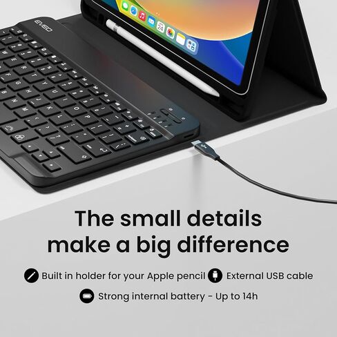 حافظة EVEO iPad الجيل العاشر مع لوحة مفاتيح - حافظة iPad مع لوحة مفاتيح 10.9 بوصة - (2022) - حافظة iPad الجيل العاشر، حافظة لوحة مفاتيح iPad الجيل العاشر، حافظة iPad، حامل أقلام مدمج - أسود in Kuwait