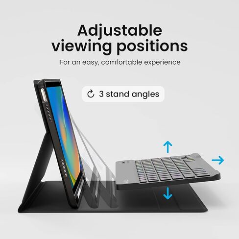 حافظة EVEO iPad الجيل العاشر مع لوحة مفاتيح - حافظة iPad مع لوحة مفاتيح 10.9 بوصة - (2022) - حافظة iPad الجيل العاشر، حافظة لوحة مفاتيح iPad الجيل العاشر، حافظة iPad، حامل أقلام مدمج - أسود in Kuwait