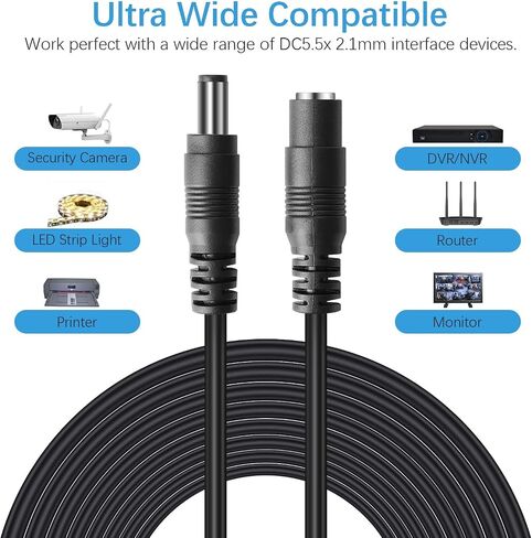 DC Power Extension Cable, 12V DC Extension Cord 2.1mm x 5.5mm Male to Female Power Cord for CCTV Security Camera, Power Supply, IP Network Camera, Dvr Standalone (50ft) in Kuwait
