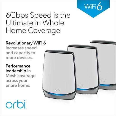Netgear - نظام واي فاي شبكي ثلاثي الموجات Orbi AX6000 (3 عبوات) RBK853-100NAR (متجدد) in Kuwait