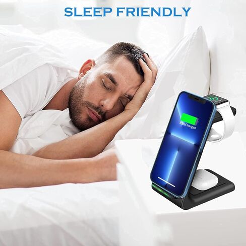 شاحن لاسلكي، قاعدة شحن لاسلكية سريعة 3 في 1 معتمدة من Qi لأجهزة Apple iWatch 6/5/4/3/2، iPhone 15/15 Plus/15 Pro Max/14/13/12/11/XR/XS/ X/8، AirPods Pro (مع محول الشحن السريع) in Kuwait