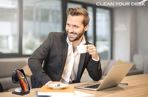 شاحن لاسلكي، قاعدة شحن لاسلكية سريعة 3 في 1 معتمدة من Qi لأجهزة Apple iWatch 6/5/4/3/2، iPhone 15/15 Plus/15 Pro Max/14/13/12/11/XR/XS/ X/8، AirPods Pro (مع محول الشحن السريع) in Kuwait