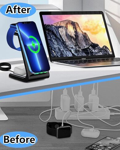 شاحن لاسلكي، قاعدة شحن لاسلكية سريعة 3 في 1 معتمدة من Qi لأجهزة Apple iWatch 6/5/4/3/2، iPhone 15/15 Plus/15 Pro Max/14/13/12/11/XR/XS/ X/8، AirPods Pro (مع محول الشحن السريع) in Kuwait