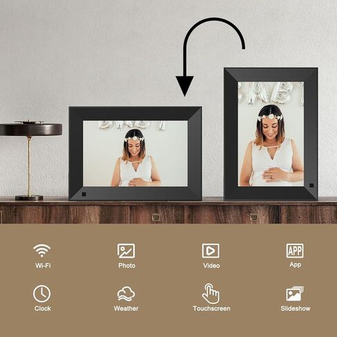 إطار صور رقمي أركترونيك واي فاي 8 بوصة إطار صور رقمي ذكي مع شاشة لمس IPS عالية الدقة 1280x800، تدوير تلقائي وعرض الشرائح، إعداد سهل لمشاركة اللحظات عبر التطبيق من أي مكان وفي أي وقت in Kuwait