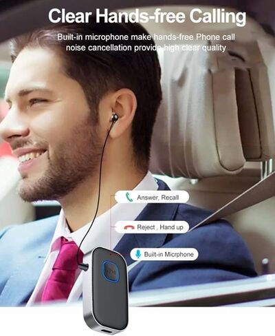 محول Aux Bluetooth 5.0 لستيريو السيارة، مكالمة حرة اليدين، سماعات رأس سلكية، صوت مكبر صوت منزلي - مستقبل موسيقى بلوتوث AUX مع وصلة مزدوجة - (ترقية GEN2 – 2021) in Kuwait