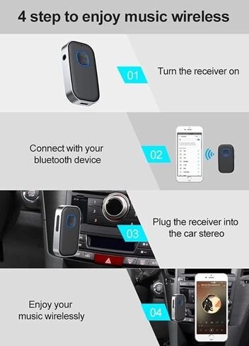 محول Aux Bluetooth 5.0 لستيريو السيارة، مكالمة حرة اليدين، سماعات رأس سلكية، صوت مكبر صوت منزلي - مستقبل موسيقى بلوتوث AUX مع وصلة مزدوجة - (ترقية GEN2 – 2021) in Kuwait