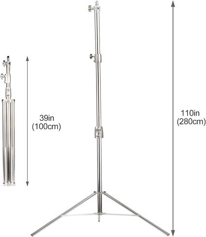 EACHSHOT 2.8m Heavy Duty Light Stand w/Carrying Bag, Stainless Steel with 1/4" to 3/8" Adapter for SL60W VL150W SL150W AD600BM MS300, Studio Softbox, Monolight, and Other Photographic Equipment in Saudi Arabia