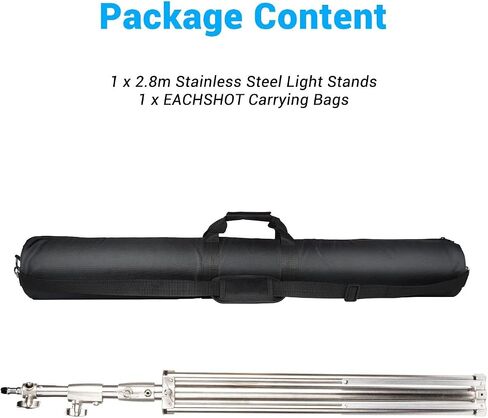 EACHSHOT 2.8m Heavy Duty Light Stand w/Carrying Bag, Stainless Steel with 1/4" to 3/8" Adapter for SL60W VL150W SL150W AD600BM MS300, Studio Softbox, Monolight, and Other Photographic Equipment in Saudi Arabia