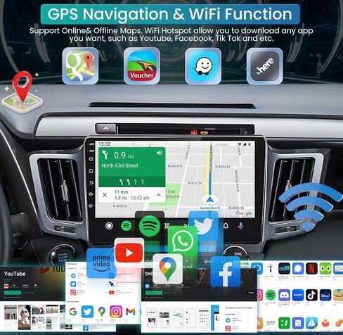 (4 جيجابايت + 32 جيجابايت) راديو ستيريو للسيارة 5G WiFi 8 Core Android لسيارة Toyota RAV4 2013-2018، نظام ملاحة GPS مع Carplay Android Auto، شاشة لمس بدقة 1280x800 بلوتوث 1080P كاميرا احتياطية RDS FM SWC in Saudi Arabia