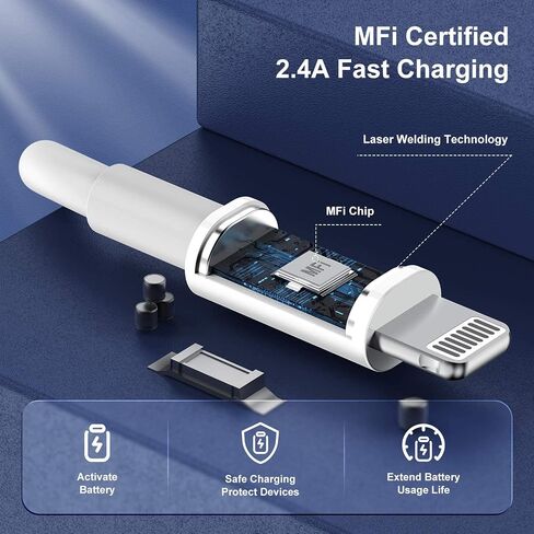 [3 عبوات] كابل شاحن Apple iPhone 12 11 بطول 10 أقدام، [معتمد من Apple MFi] سلك شحن Apple بطول 10 أقدام Lightning إلى كابل USB بطول 10 أقدام، سلك شحن سريع للهاتف iPhone 12 Pro Max/11/10/X/XR/8 in Kuwait