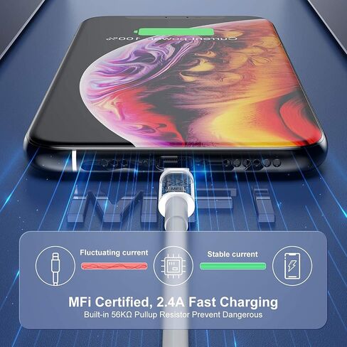 [3 عبوات] كابل شاحن Apple iPhone 12 11 بطول 10 أقدام، [معتمد من Apple MFi] سلك شحن Apple بطول 10 أقدام Lightning إلى كابل USB بطول 10 أقدام، سلك شحن سريع للهاتف iPhone 12 Pro Max/11/10/X/XR/8 in Kuwait