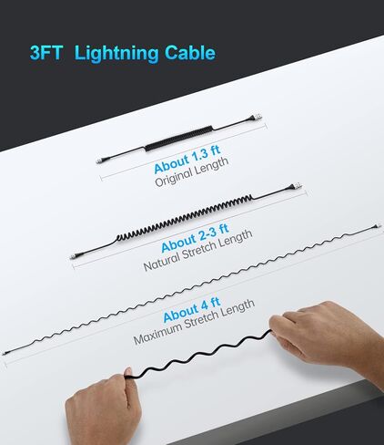 Short iPhone Charger Cable for Car, 2 Pack 3FT Coiled Lightning Cable | [Apple MFi Certified] iPhone Charger Cord Compatible with iPhone 14/13/12/11 Pro Max/XS MAX/XR/XS/8/iPad/iPod/CarPlay-Gold in Kuwait