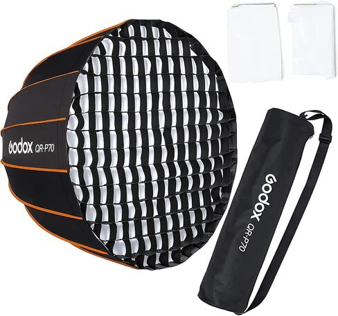 Godox QR-P70 27.5 Inch Parabolic Softbox Bowens Mount, Quick-Setup Quick-Folding, with Front & Inner Diffuser and Carrying Bag for Godox SL60W VL150 UL150 SL150II SZ150 and Other Bowen Mount Lights… in Saudi Arabia