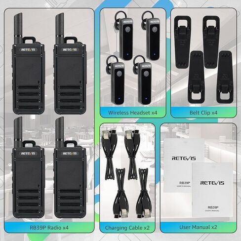 Retevis RB39P Bluetooth Walkie Talkies with Earpiece, Wireless Portable FRS Two Way Radios, License-Free, Hands Free, Compact, for Small Business(4 Pack) in Saudi Arabia