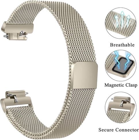 Metal Band Compatible with Fitbit Inspire 3 & Inspire 2, Breathable Stainless Steel Mesh Loop Magnetic Adjustable Replacement Strap Wristband for Women Men in Saudi Arabia