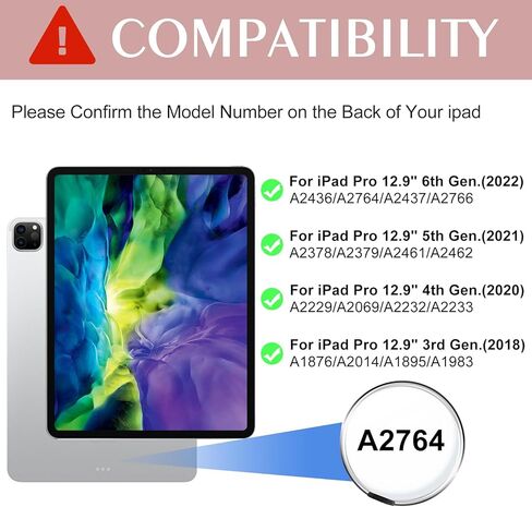لوحة مفاتيح BOBOLEE iPad Pro 12.9 - السادس 2022-5 2021-4 2020-3rd 2018، لوحة مفاتيح لاسلكية قابلة للفصل بإضاءة خلفية BT 7 ألوان، غطاء حماية نحيف قابل للدوران 360 درجة مع حامل قلم in Kuwait