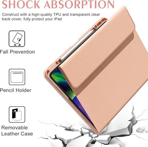 لوحة مفاتيح BOBOLEE iPad Pro 12.9 - السادس 2022-5 2021-4 2020-3rd 2018، لوحة مفاتيح لاسلكية قابلة للفصل بإضاءة خلفية BT 7 ألوان، غطاء حماية نحيف قابل للدوران 360 درجة مع حامل قلم in Kuwait