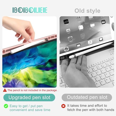 لوحة مفاتيح BOBOLEE iPad Pro 12.9 - السادس 2022-5 2021-4 2020-3rd 2018، لوحة مفاتيح لاسلكية قابلة للفصل بإضاءة خلفية BT 7 ألوان، غطاء حماية نحيف قابل للدوران 360 درجة مع حامل قلم in Kuwait