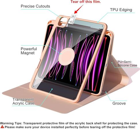 لوحة مفاتيح BOBOLEE iPad Pro 12.9 - السادس 2022-5 2021-4 2020-3rd 2018، لوحة مفاتيح لاسلكية قابلة للفصل بإضاءة خلفية BT 7 ألوان، غطاء حماية نحيف قابل للدوران 360 درجة مع حامل قلم in Kuwait
