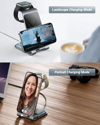 Wireless Charging Station, RR SPORTS Fast 3 in 1 Wireless Charger, Aluminum Alloy Charger Stand for iPhone 15/14/13/12/11 Pro Max/X/Xs Max,iWatch Ultra/9/8/7/6/SE/5/4/3/2,AirPods Pro 2/Pro/3/2(Grey) in Kuwait