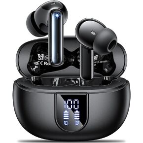 Wireless Earbuds, Bluetooth 5.3 Earphones with 4 HD ENC Noise Canceling Mic, 42H Playtime, Bluetooth Sport Headphones Touch Control with LED Display, In Ear Wireless Headphones for Android iOS Black