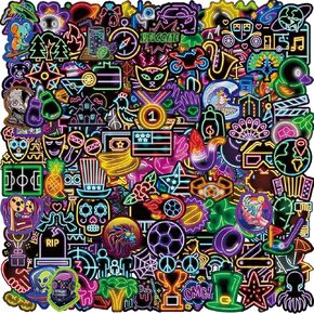 LOVELYLIFE 200pcs Neon Light Stickers Cool Neon Motivational Stickers Vinyl Waterproof Rave Stickers for Kids Teens Adults for Journaling Hydroflask Water Bottle Luggage Skateboard Bumper Computer Laptop Phone Case Stickers and Decals Decor (colorful-neon in Kuwait