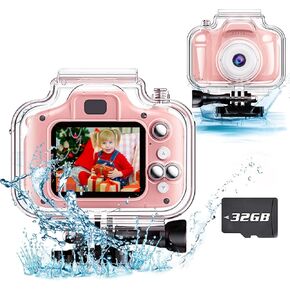 Kids Waterproof Camera Gifts for 3-10 Year Old Birthday 1080P Video Recorder Christmas Kids Digital Camera Toddler Toys for 3 4 5 6 7 8 Year Old Girls Boys Underwater Camera with 32GB SD Card(Blue) in Saudi Arabia