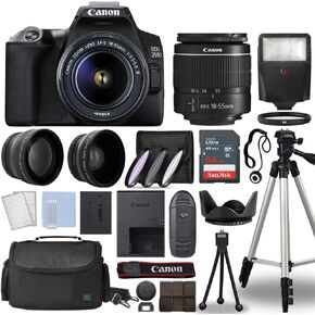 هيكل كاميرا Canon EOS 250D / Rebel SL3 الرقمية SLR مع Canon EF-S 18-55mm f/3.5-5.6 عدسة 3 عدسات DSLR مجمعة مع حزمة ملحقات كاملة + 64 جيجابايت + فلاش + حافظة والمزيد - الطراز الدولي (متجدد) in Saudi Arabia