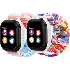 [2 Pack] Scrunchie Band Compatible with Gizmo Watch 3/2/1/,Gabb Watch 3/2/1,SyncUP Kids Watch,20 mm Cute Printed Elastic Solo Loop Bands for Boys & Girls,Kid's Size