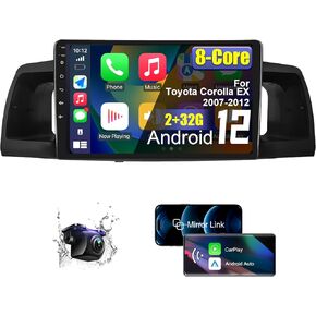 ستيريو راديو السيارة Android لسيارة Toyota Corolla EX 2007 2008 2009 2010 2011 2012 مع CarPlay اللاسلكي/Android Auto، راديو السيارة بشاشة لمس 8 Core HD مع كاميرا احتياطية AM/FM/RDS واي فاي in Kuwait