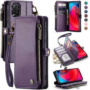Defencase Moto G Stylus 5G Case, RFID Blocking Moto G Stylus 5G Case Wallet for Women Men, PU Leather Magnetic Flip Wrist Strap Zipper Card Holder Phone Case for Motorola Moto G Stylus 5G 2021, Black