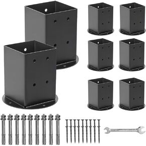 ICokin 4×4 Post Base 8 Pcs,Inner Size 3.6"x3.6" Post Base Bracket, Black Powder Coated Deck Post Brackets Supports Porch Deck Railing Post Holders Pergola Brackets