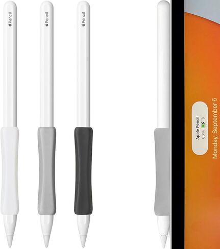 حافظة مكونة من 3 مقابض لقلم Apple الجيل الثاني/الجيل الأول، تدعم الشحن المغناطيسي لجهاز iPad، نقرة مزدوجة حساسة، مقابض قلم SIXFU العادية غطاء ناعم مضاد للدوران لقلم iPencil (أسود، رمادي، أبيض) in Kuwait